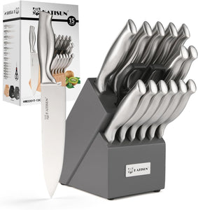 15 Piece Kitchen Knife Set with Block