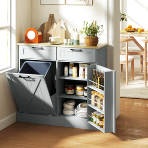 Farmhouse Kitchen Trash Cabinet 10 Gallon Gray